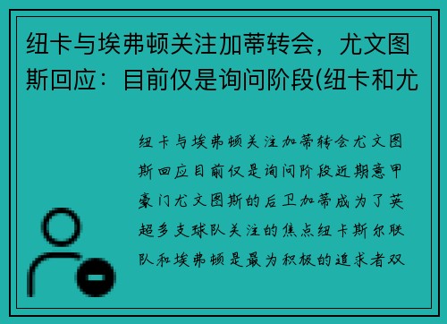 纽卡与埃弗顿关注加蒂转会，尤文图斯回应：目前仅是询问阶段(纽卡和尤文)