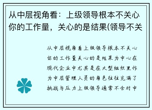 从中层视角看：上级领导根本不关心你的工作量，关心的是结果(领导不关心员工的表现)